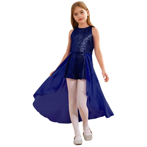 Sholeno Girls Sleeveless Sequined Birthday Prom Party Jumpsuit Pageant Dancing Romper Gowns Ball Navy Blue 6