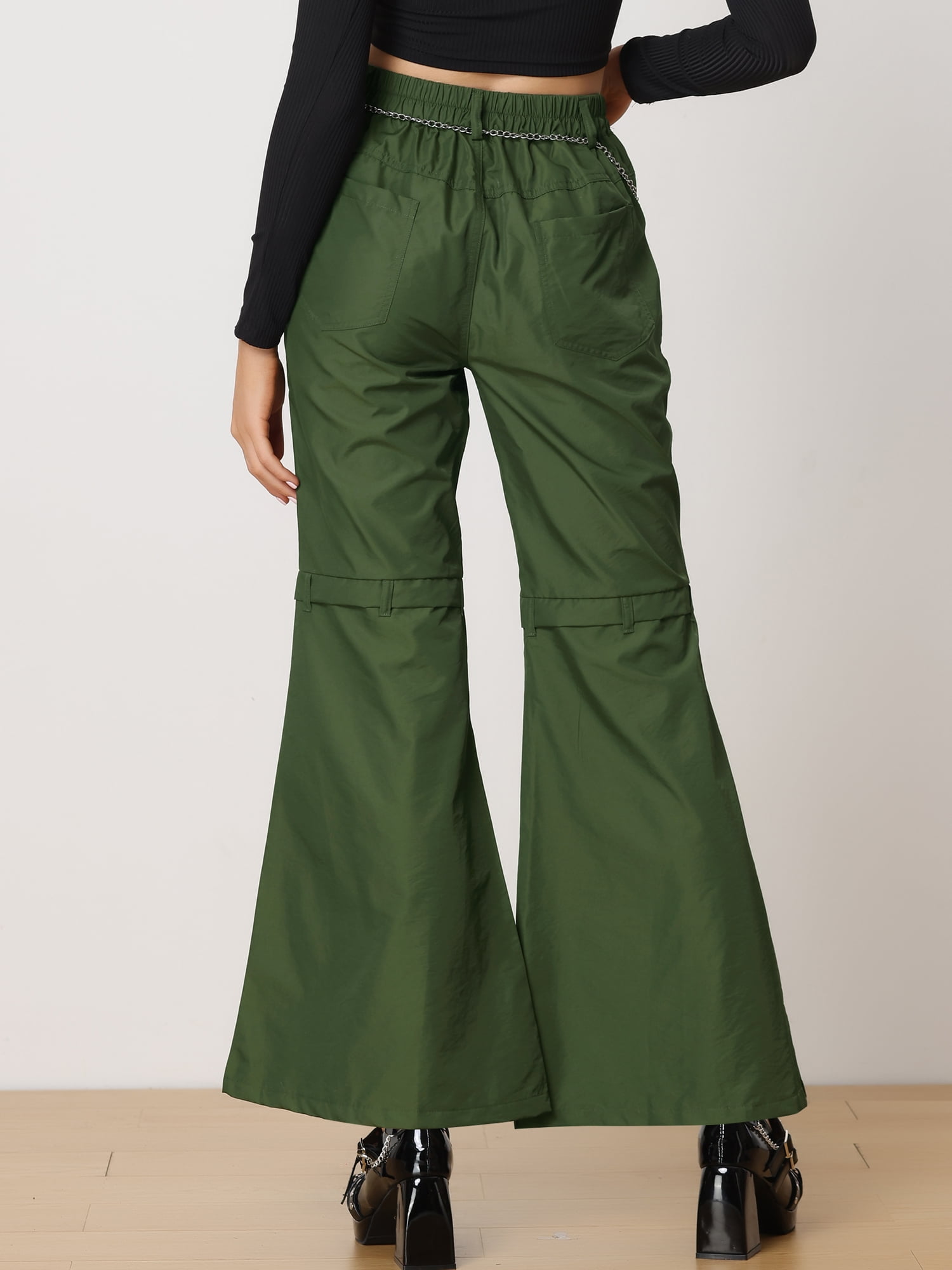 DARING DIVA Women's Cargo Baggy High Waisted Wide Leg Casual Pants M Green