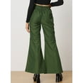 thumbnail image 3 of DARING DIVA Women's Cargo Baggy High Waisted Wide Leg Casual Pants S Green, 3 of 6