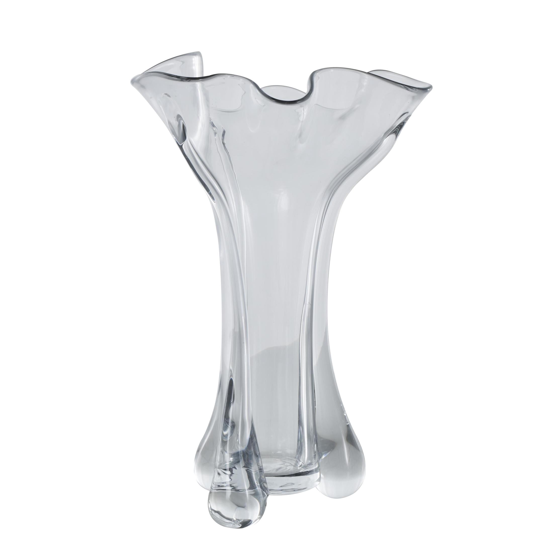 DecMode 16" Abstract Fluted Tulip Glass Vase