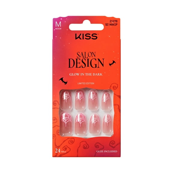 KISS Salon Design Halloween Press On Nails, ‘Hollow Point’, Pink, Medium Oval, 24 Count