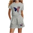 thumbnail image 3 of Vornjynx Girls Outfit Sets Short Sleeve Graphic T-Shirt and Elastic Waist Shorts 2-Piece Summer Casual Cute Clothes Gray Size 5-6T, 3 of 6