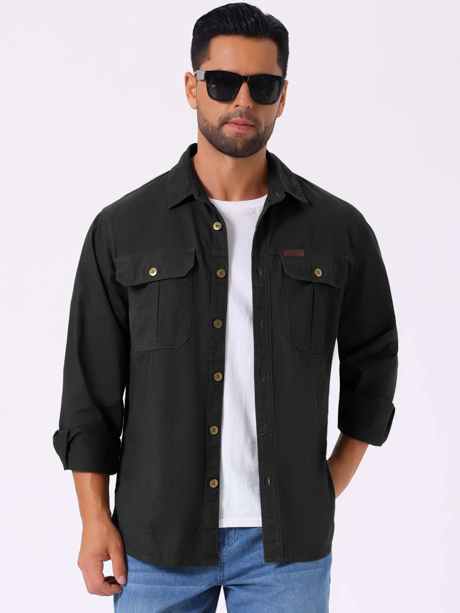 DARING DIVA Men's Casual Workwear Long Sleeve Button Down Hiking Shirts S Black