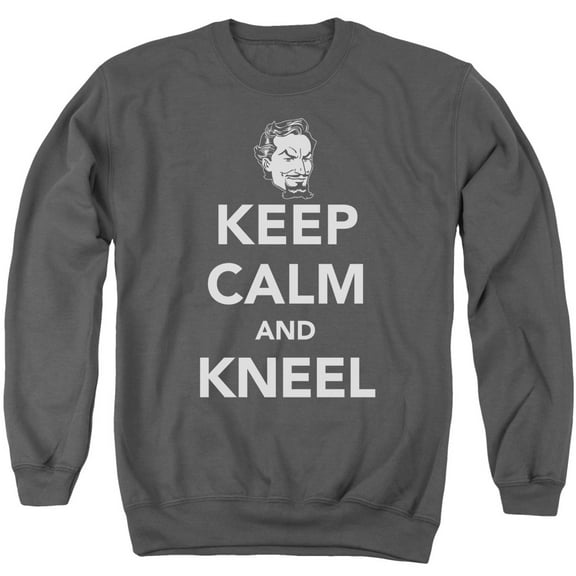 DC Comics Keep Calm And Kneel Adult Crewneck Sweatshirt Charcoal