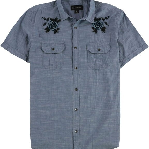 I.N.C Mens Blue Roses Button Up Shirt, Blue, XX-Large