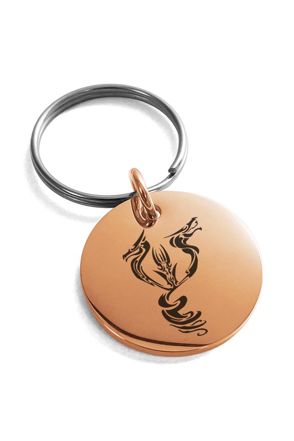 Stainless Steel Menacing Hydra Engraved Small Medallion Circle Charm Keychain Keyring
