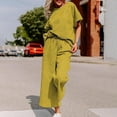 thumbnail image 4 of Women's Loose Solid Color Cotton Linen Casual Suit Drawstring High Waist Wide Leg Sweatsuit Yellow,M, 4 of 7