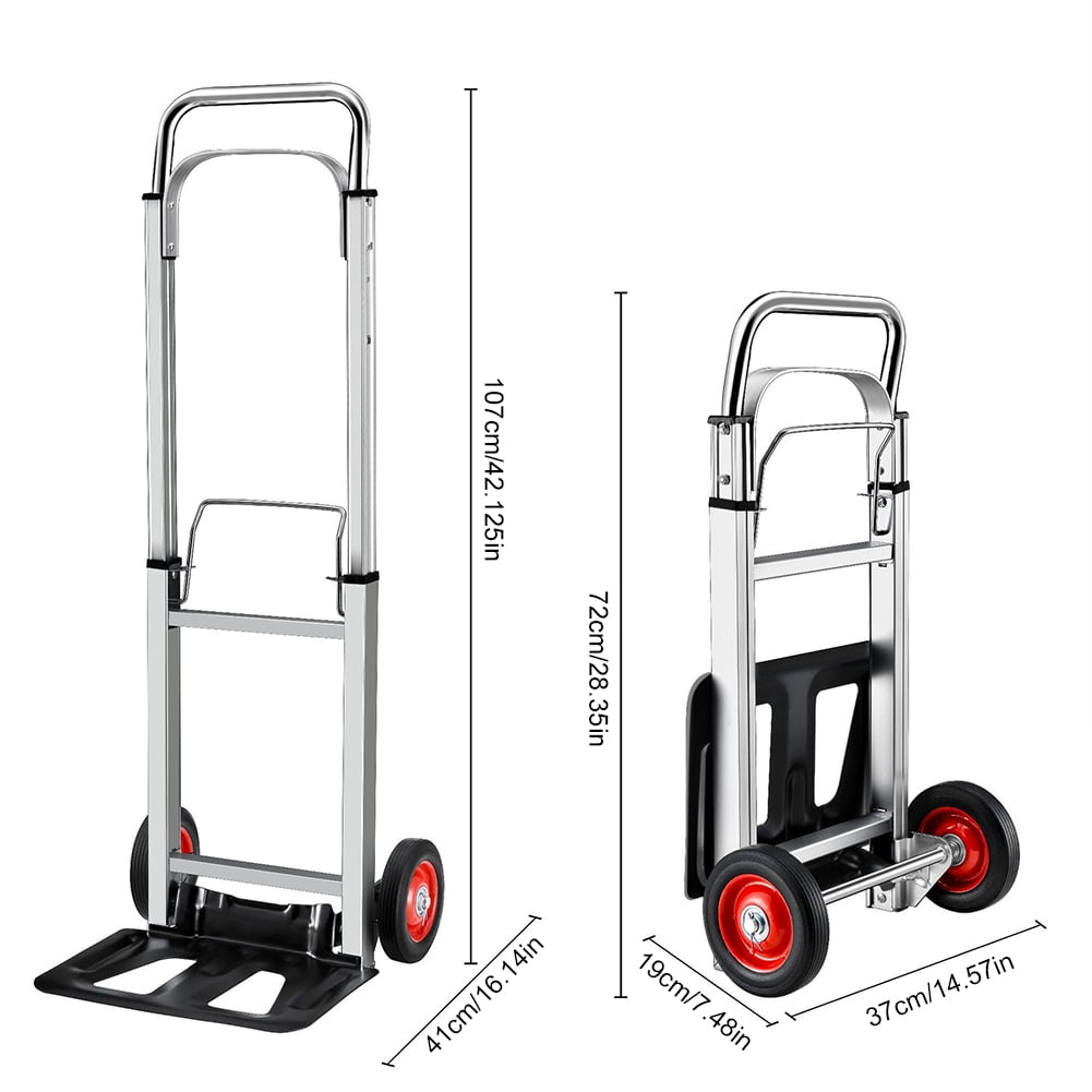 Folding Hand Truck Dolly Cart, Capacity Portable Aluminum Dolly Cart with Telescoping Handle and 15Cm Rubber Wheels for Moving,Shopping,Travel,Office Use