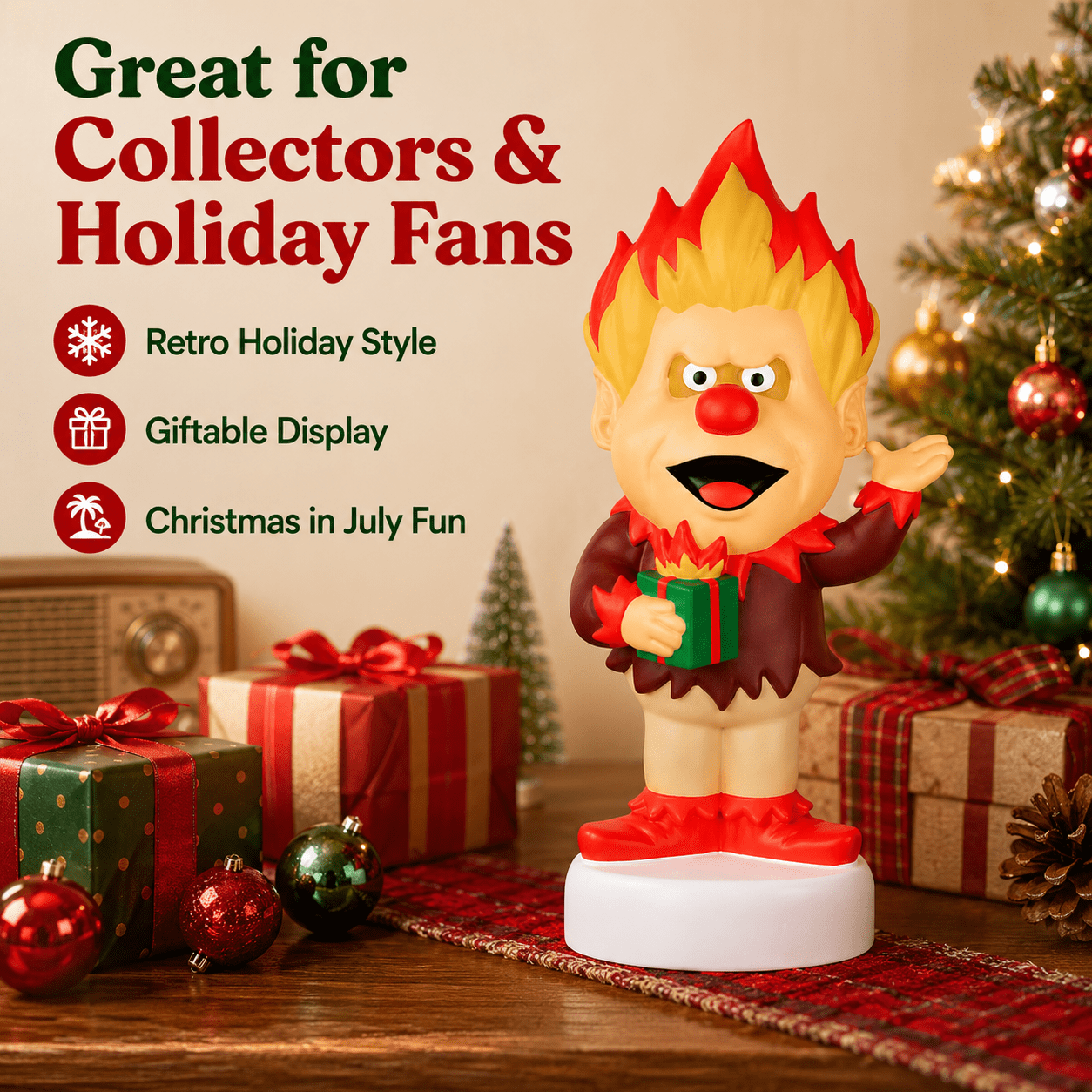 Heat Miser Blow Mold Christmas Decor, 30 cm Retro Holiday Figure for Outdoor Lawn, Porch, Yard and Christmas in July Display