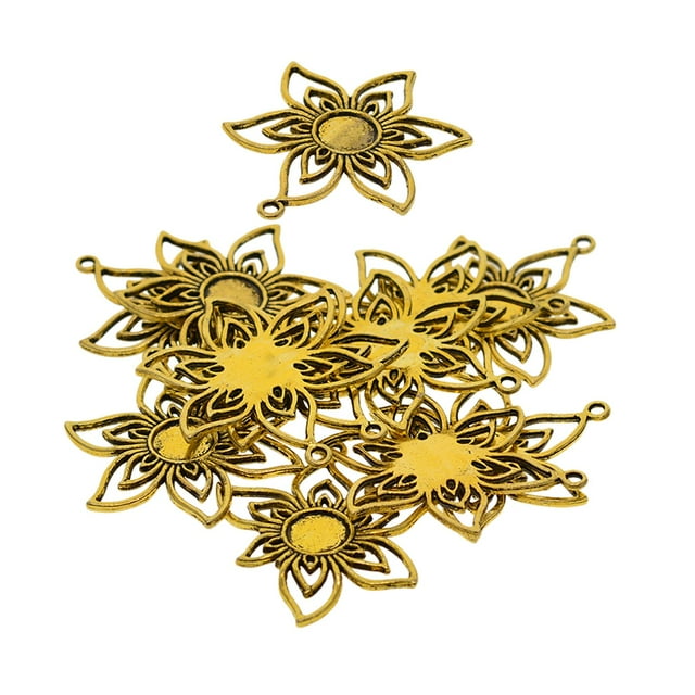 Abbracc 20Pcs Alloy Golden Pendant Blank Bezel 10mm Setting Tray Round Findings Base