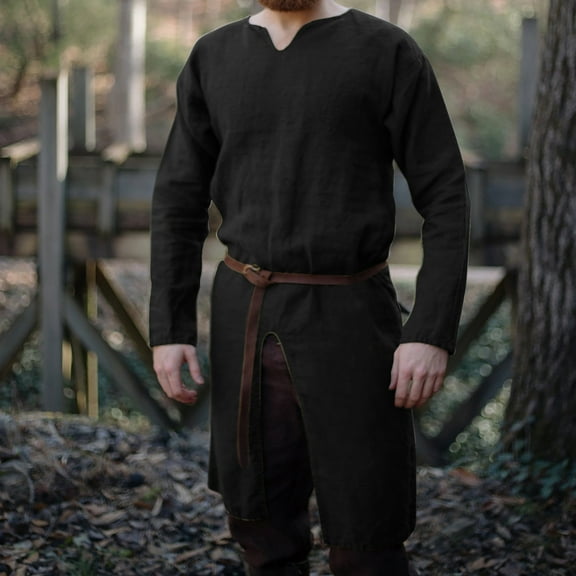 Joau Men's Casual Fashion Long Sleeve Long Gown V-Neck Collar Blouse Tops Shirt