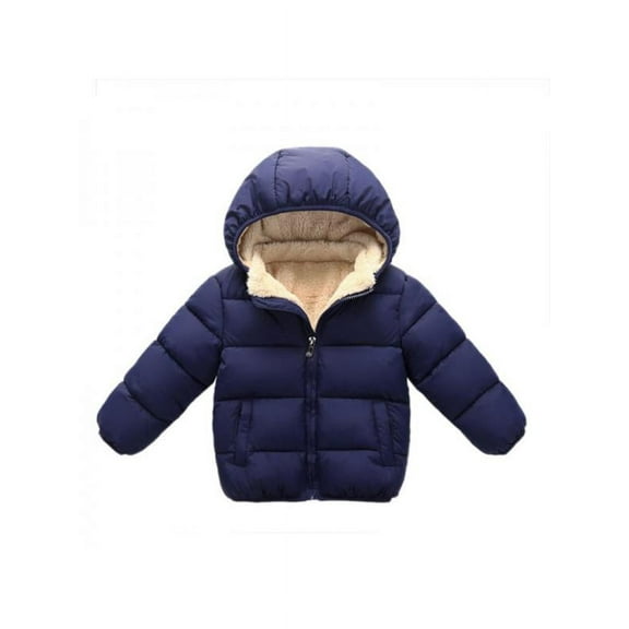 Kids Winter Warm Jacket Children Plus Velvet Cotton Hooded Puffer Coat for 2-7 Y