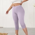 thumbnail image 6 of Women Capri Pants Plus Size Stretch Knee Length Leggings Elastic Waist Casual Summer Ladies Pull On Capris Light Purple 5XL, 6 of 6