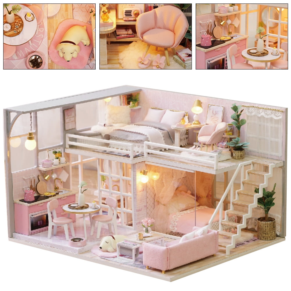 Doll House Model, DIY Pink Doll House, Easy To Install Doll House, For