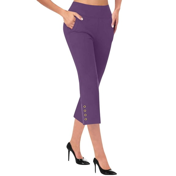 KALE Cotton Yoga Pants for Women Dressy Workout High Waist Athletic Leggings Pant Leggings Tummy Control Purple S