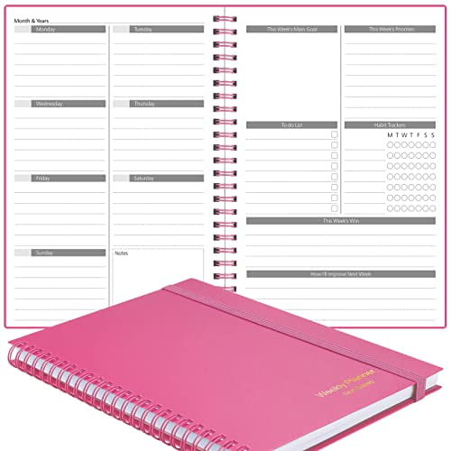 Planner, Asten Undated Weekly Planner Goal Planner Notebook, To Do List Planners Spiral Planner for Men and Women,PVC Hardcover,Elastic Closure, Inner Pocket 8.3' x 5.8' (Pink)