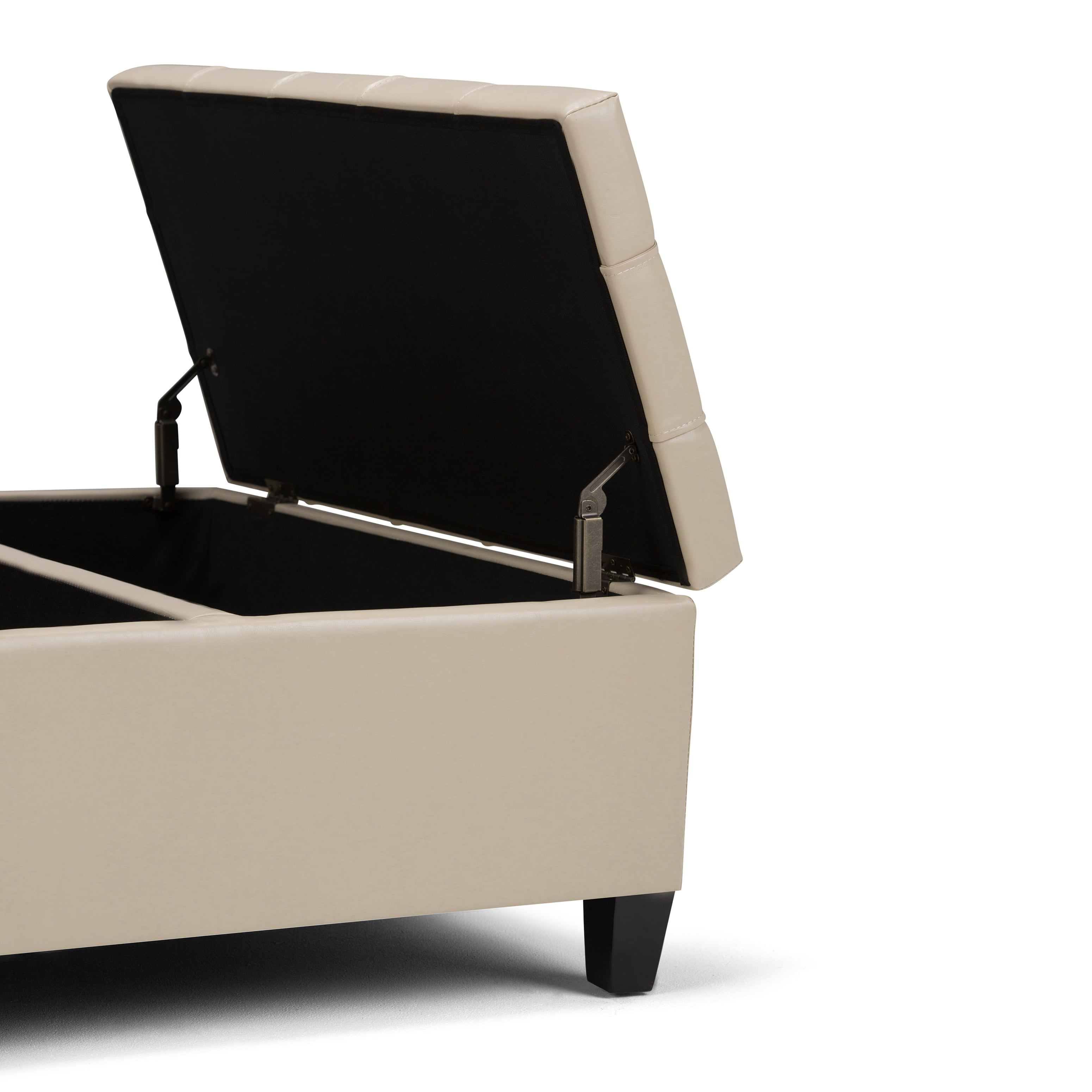 Harrison 36 inch Wide Transitional Coffee Table Storage Ottoman in Satin Cream Vegan Leather