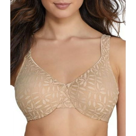 Women s Olga 35519 Lace Sheer Leaves Underwire Minimizer Bra (French Toast 38C)