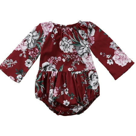 - Adorable Baby Girls Floral Printed Long Sleeve Romper Jumpsuit Outfits 9-12 Months