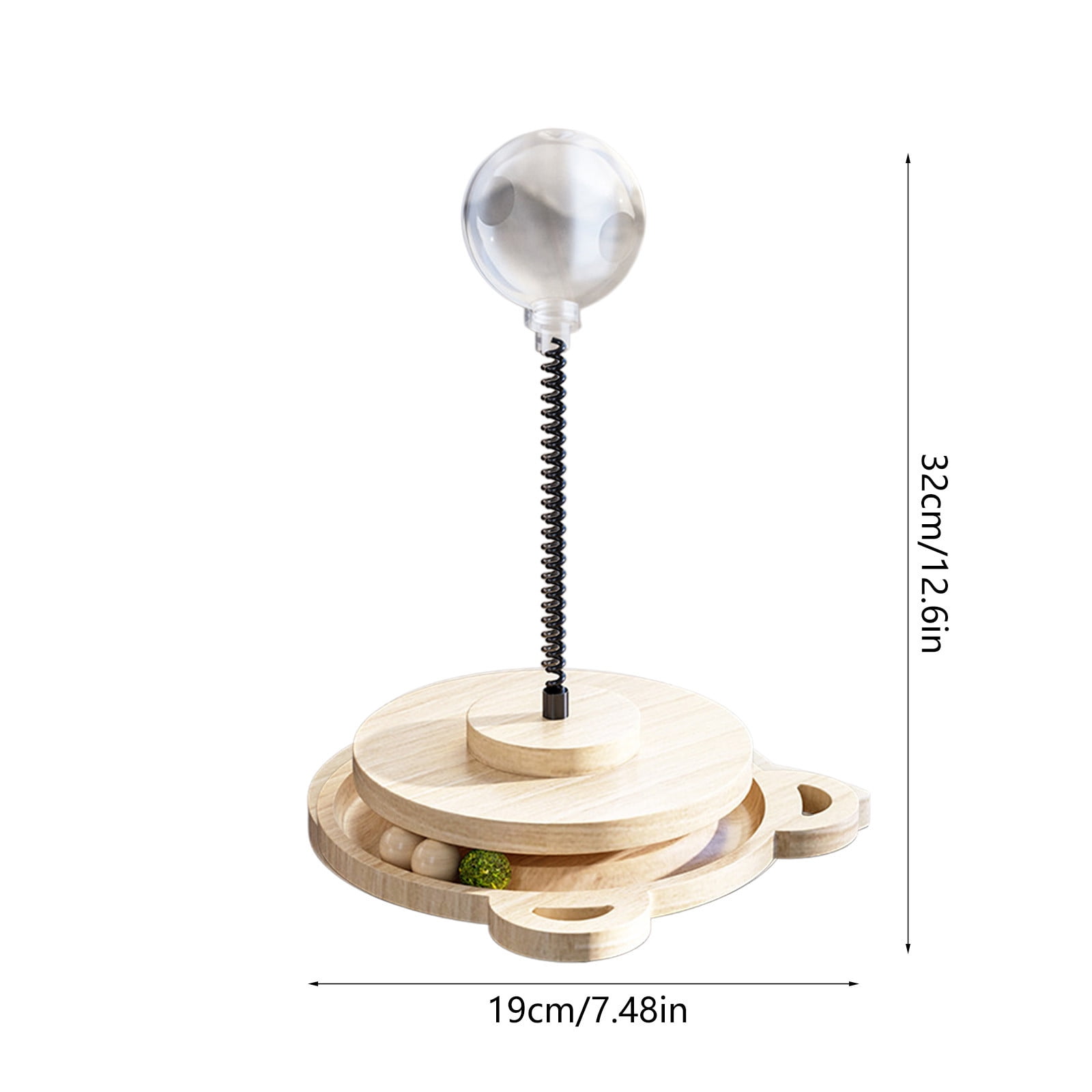 SPOORYYO Solid Wood Spring Rotating Catnip Toy Set - Interactive Cat Teaser with Food Leaking Function - Beige Pet Toy for Cats, Stimulates Hunting Instinct, Safe Chew Toy