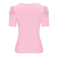 thumbnail image 7 of aidice Summer T Shirts for Women Ribbed V Neck Puff Sleeve Slim Fitted Shirts Casual Comfy Going out Tops, 7 of 7