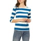 thumbnail image 5 of Camisetas de rayas para mujer Inspire Chic, corte ajustado, mangas de codo, cuello barco, talla XS, azul y blanco, 5 of 7