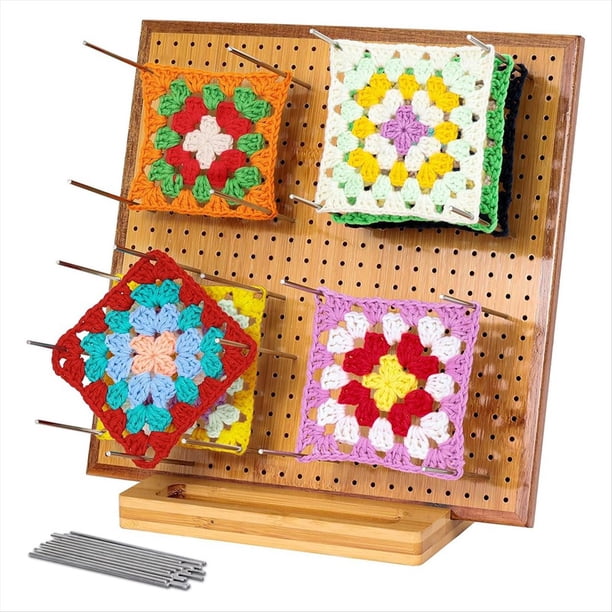 Tablero de Bloques de Crochet de 11,8 Pulgadas con 20 Agujas/Clavijas, Tablero de Bloques para Tejer A Crochet, Tablero de Bloques de Bambú Granny Square.