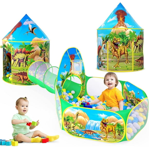 3PC Dinosaur Kids Tent with Roar Button & Ball Pit & Crawl Tunnel, Kids Play Tents for Toddlers, Boys & Girls Pop Up Playhouse Dinosaur Toys for Baby Indoor/Outdoor, Kid?¡¥s Dinosaur World Gift (D03)