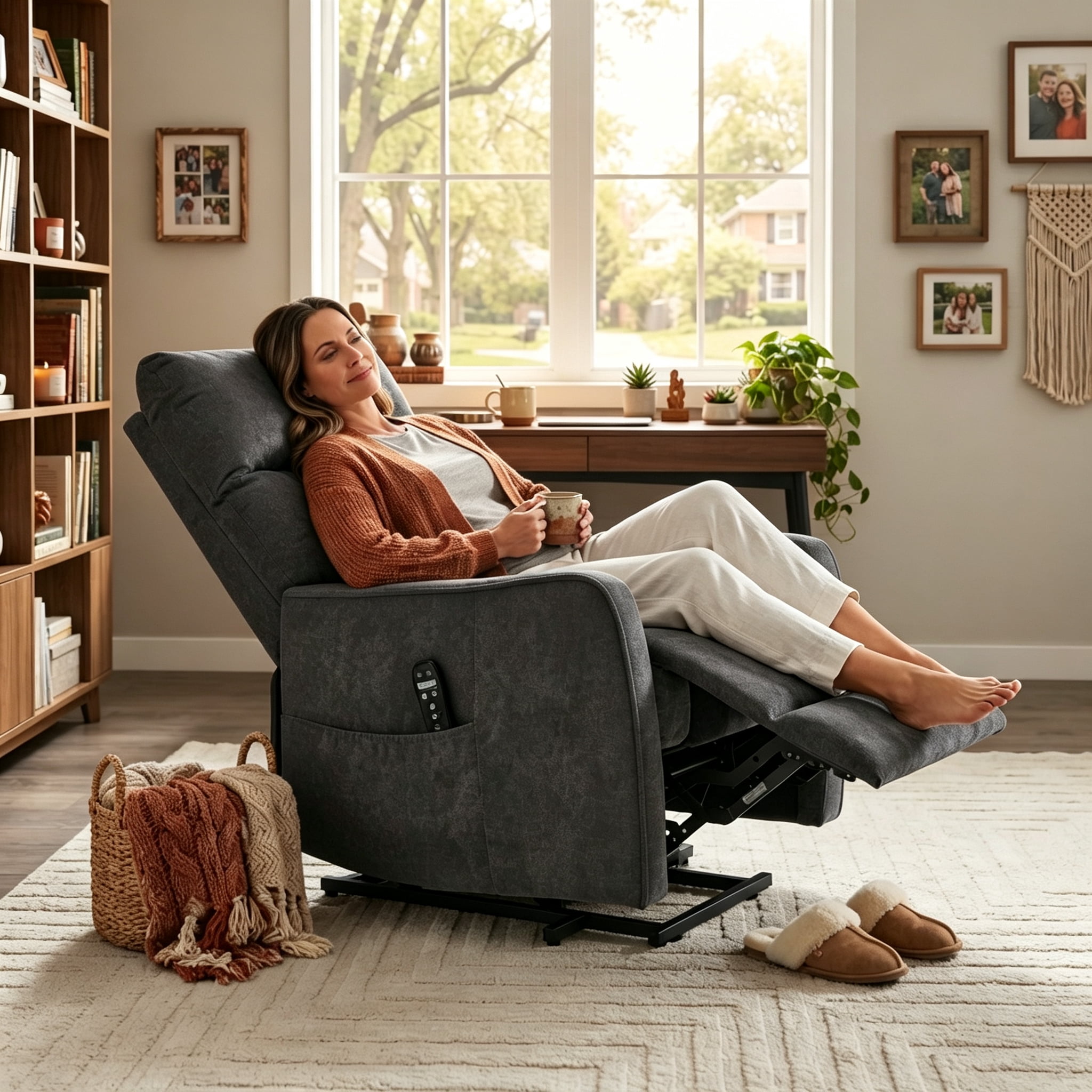 Aukfa Power Lift Recliner Chair with Massage and Heat for Elderly, Electric Chair with USB Port & Side Pocket for Living Room, Dark Gray