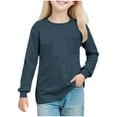 thumbnail image 2 of Cowsor Girl's Crew Neck Solid Color Sweatshirts with No Hood Casual Color Block Long Sleeve Pullover Tops, 2 of 7
