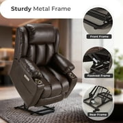 Power Lift Recliner Leather Chair Sofa with Massage & Heat, Lazy Boy Chair with Cup Holders, USB & Type-C Ports, Remote Control-Brown