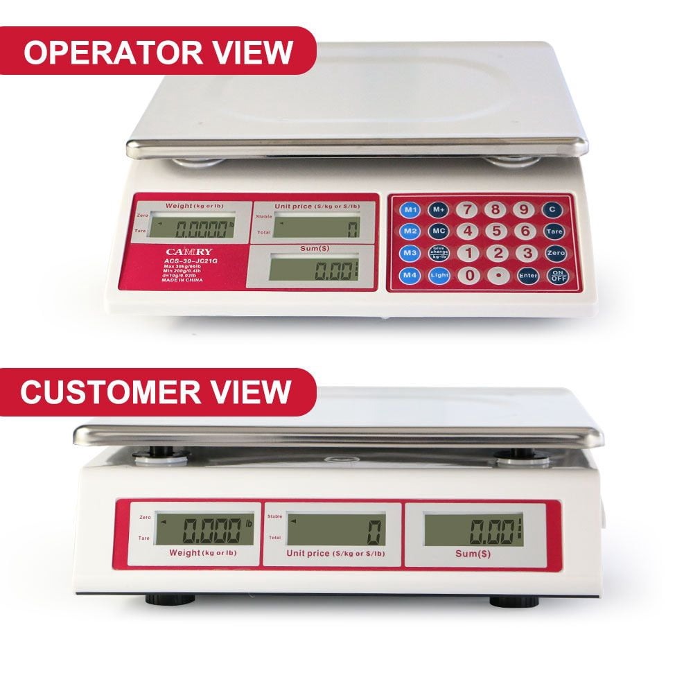 CAMRY Price Computing Commercial Scale 66lb for Food Meat Produce with Backlight Stainless Steel Platform