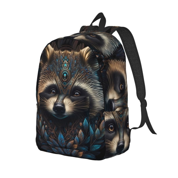 Fotbe Tribal Style Raccoon Mochila de Lona con Estampado, Mochila Duradera, Mochila Versátil de Alta Calidad, Mochila Compacta Vintage-Medium