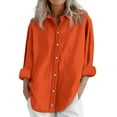 thumbnail image 2 of Orange Womens Blouses Womens Daily Casual Linen Shirts Long Sleeve Shirts Tops Casual Blouses Loose Fit Shirt Ladies Tops and Blouses, 2 of 6