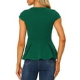 thumbnail image 3 of INSPIRE CHIC Women's Peplum Tops Cap Sleeve Round Neck Solid Color Blouses XS Green, 3 of 6