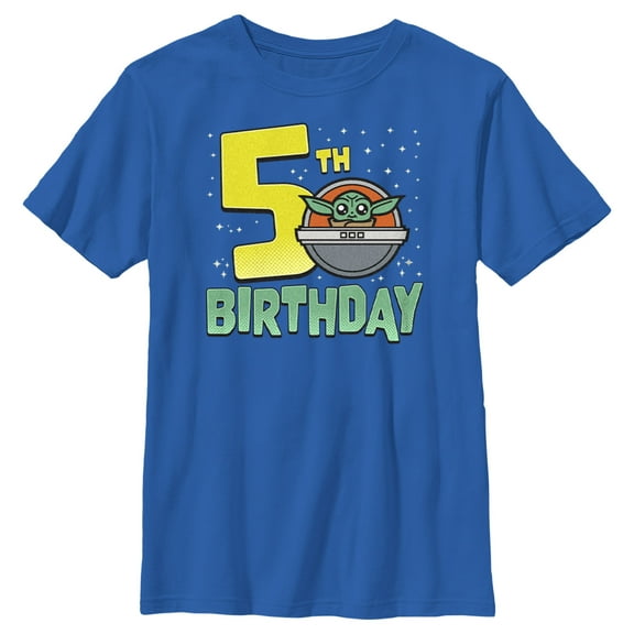 Boy's Star Wars: The Mandalorian Grogu 5th Birthday Graphic Tee Royal Blue Large