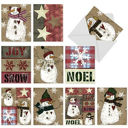 'M6040 M6040 Snow Folks' 10 Assorted All Occasions Notecards Featuring Snowman And Winter Themes Rendered In A Folk-Art Style with Envelopes by The Best Card