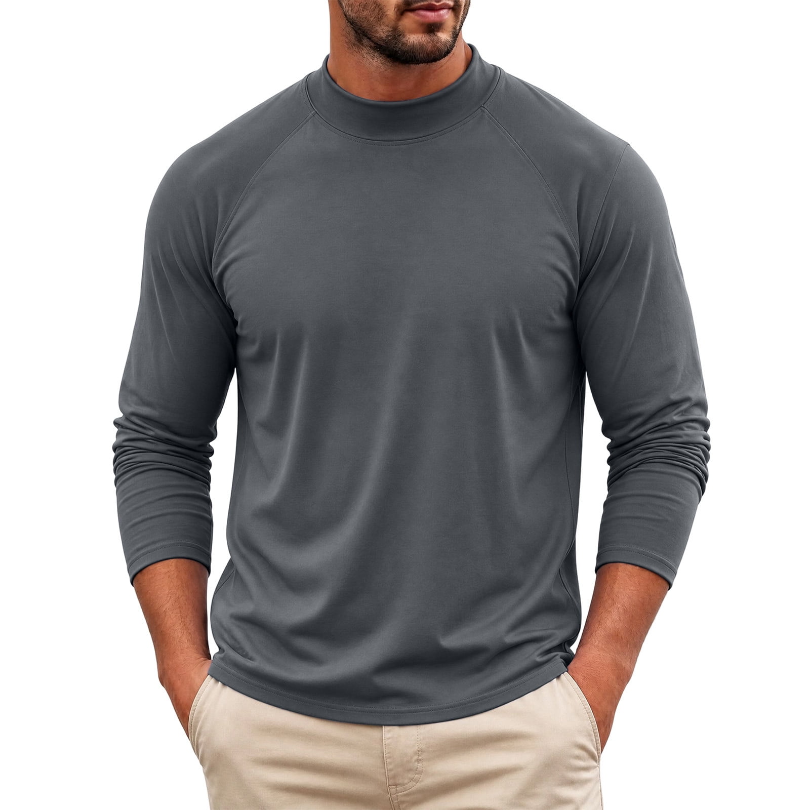 Ceisia Men s Raglan Sleeve Mock Neck Soft Fleece Thermal Long Sleeve Base Layer Shirt For Cold Weather Daily Wearing Gray XL Gift