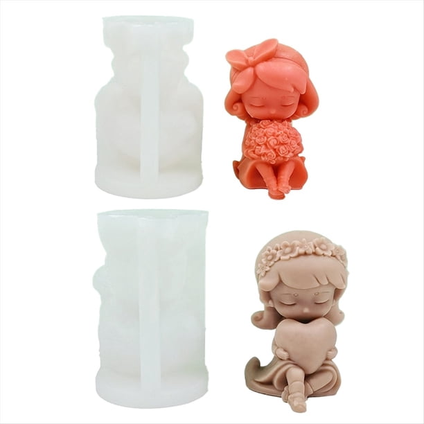 2 Uds. Molde de Silicona para Vela de NiñA con Forma de CorazóN 3D DIY Vela Perfumada Hecha una Mano de NiñA Rosa Molde de Resina de Yeso