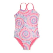 Breaking Waves Girls’ Lace Up Back One-Piece Swimsuit, Sizes 7-16