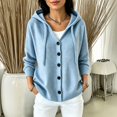 thumbnail image 2 of Sorvello Women's Hooded Knit Cardigan Sweater Button Down V Neck Drawstring Hood Solid Color Warm Fall Winter Outerwear Coat for Women Sky Blue XXL, 2 of 7