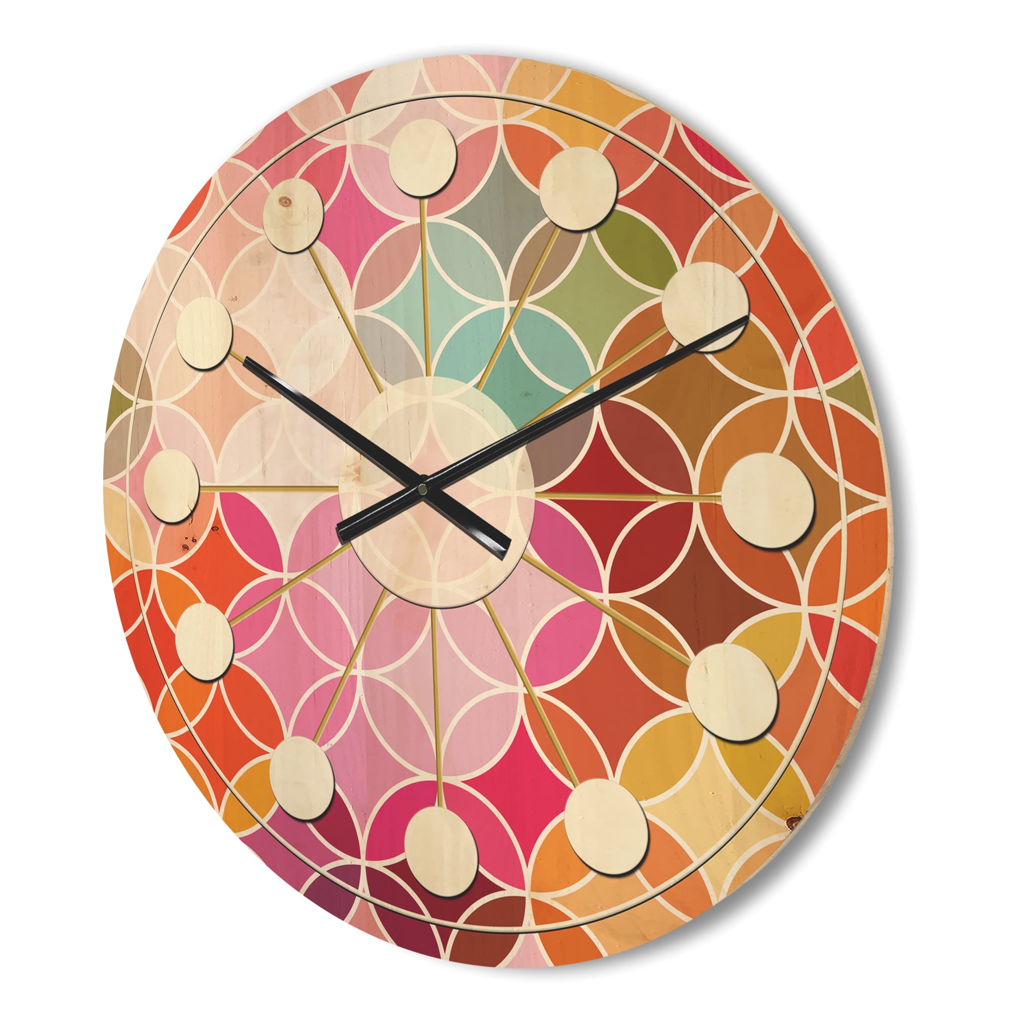 Designart 'Retro Geometrical Design II' Mid-Century Modern Wood Wall Clock