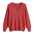 thumbnail image 5 of LNZGNM Sweaters for Women Long Sleeve V-neck Ribbed Oversized Lightweight Cozy with Stretch Sweater Fall Outing Comfort,Red(XL), 5 of 9