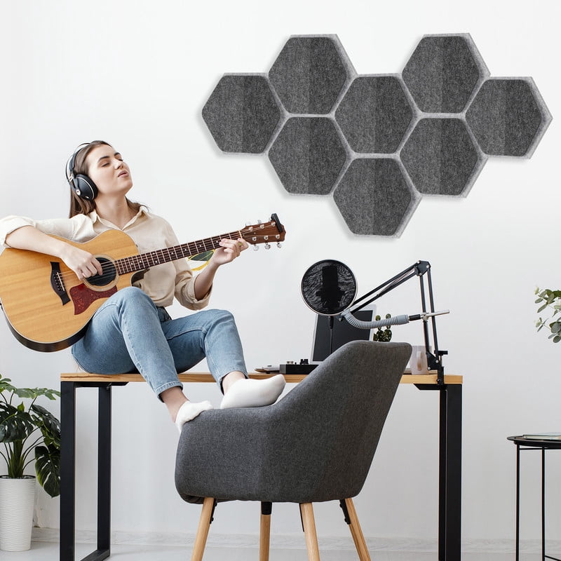 DOLLAR BOSS 8 Pcs Hexagon Felt Cork Board Tiles, Bulletin Board Strips Self Adhesive DIY Bulletin Board Pin Board for Home Wall Decor Stickers Memos Photos Display Notes, Photos, Schedules, Dark Gray