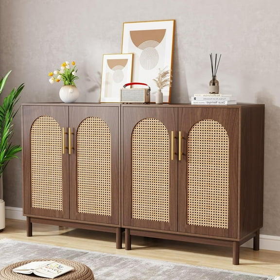 Tribesigns Set of 2 Rattan Sideboard Buffet Cabinet with Storage, 59 Inch Accent Cabinet with Doors, Storage Cabinet for Dining Room, Living Room, Kitchen
