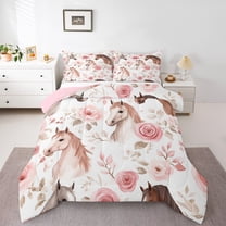 Manfei Western Cowgirl Bedding Comforter Set,Rustic Flower Floral Twin Comforter Sets,Country Farmhouse Horse Bedding Set For Kids Girls,Microfiber Bedroom Decor Reversible,2-Piece
