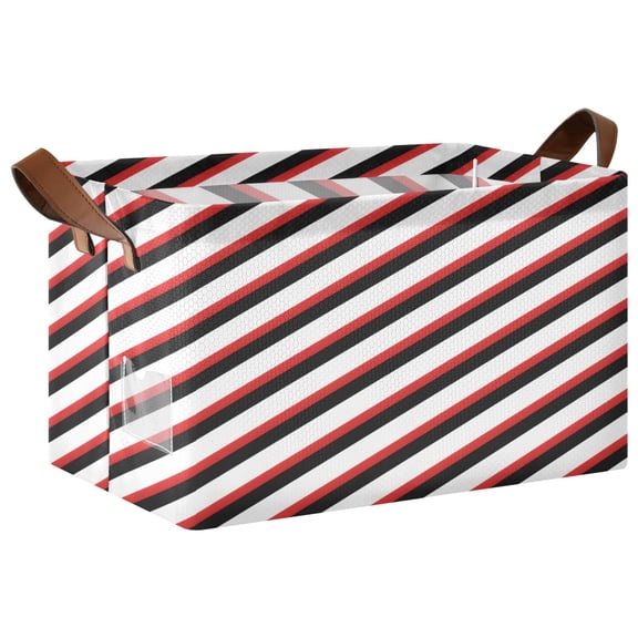 Ryvnso Red Black Christmas Stripes Storage Bins Large Basket Foldable Cube Toys Organizer with Handles 1 PC