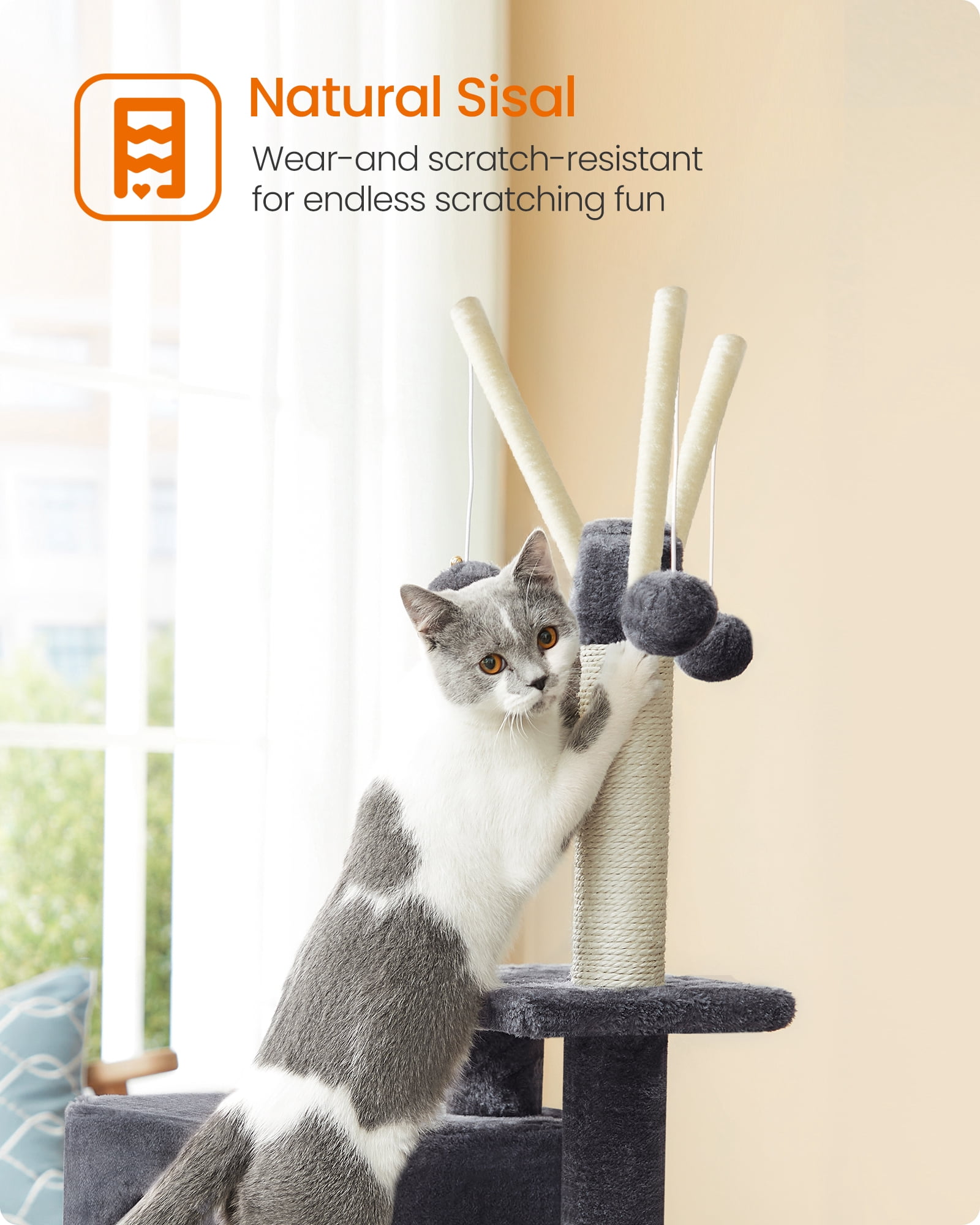 Feandrea Small Cat Tree, Multi-Level Plush Cat Condo for Indoor Cats and Kittens, 46.5 Inches, Smoky Gray
