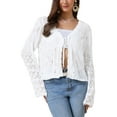 thumbnail image 4 of INSPIRE CHIC Boho Crochet Cardigan for Women Casual Tie Front Shrugs Lightweight Long Sleeve Cardigans Top S White, 4 of 6
