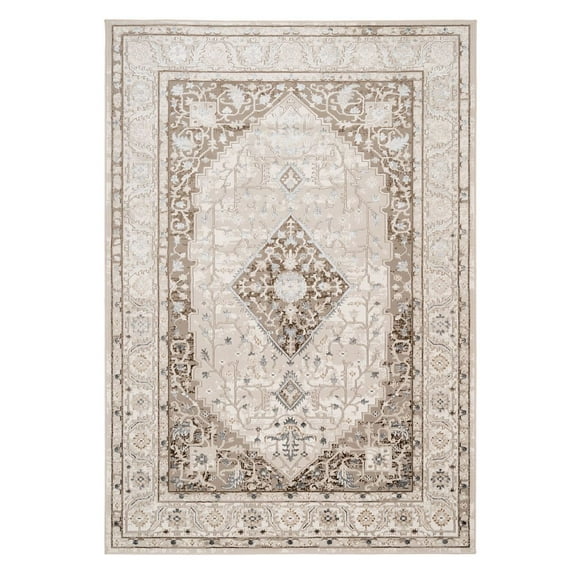 Kukoon Beige Medallion Textured Home Rug
